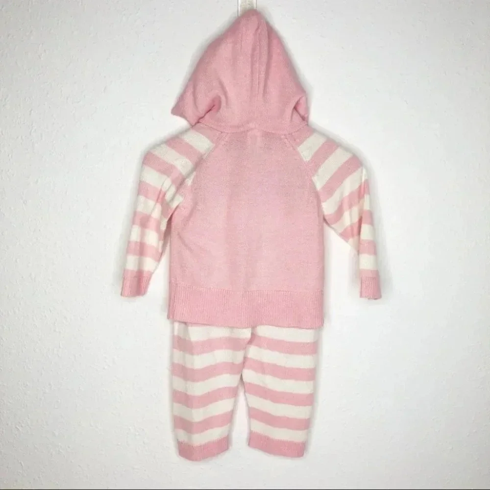 Nordstrom Baby jacket & pants set sweater knit angora pink stripe‎ size 6 months